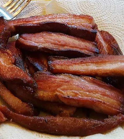 Thick sliced bacon in a plate