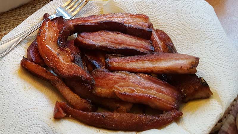 Thick sliced bacon in a plate