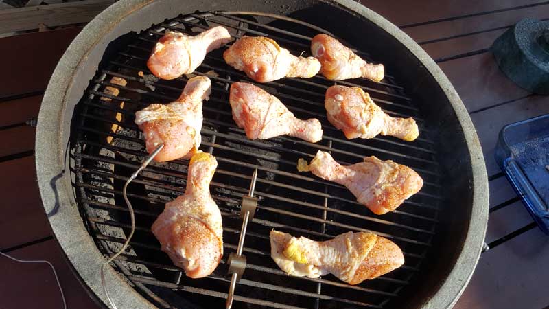 Chicken legs in the Big Green Egg.