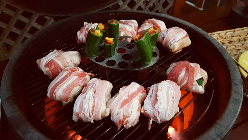 Chicken bombs on the Big Green Egg.