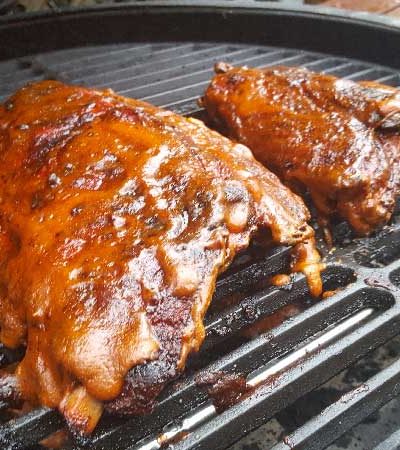 Baby back ribs with Cookie Butter sauce on the Big Green Egg