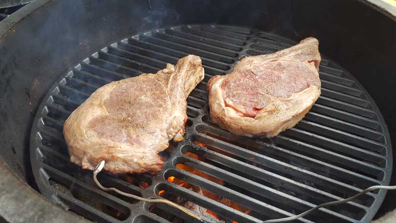 Rib eye steaks turn 90 degrees from before.