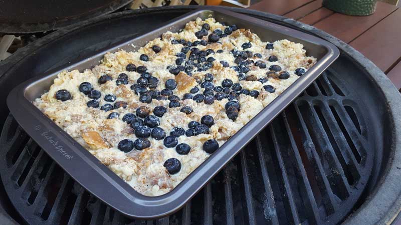 French Toast casserole on the Big Green Egg.