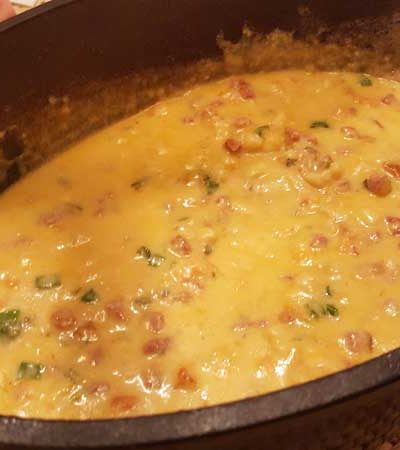 Chorizo and Shrimpo Fundido in a Dutch Oven