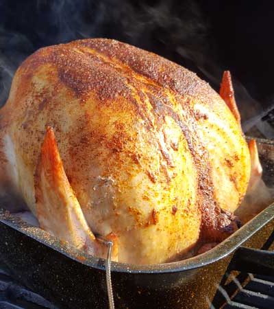 Cooked turkey on the Big Green Egg.