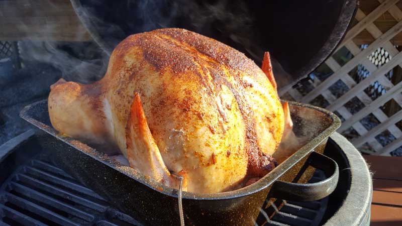 Cooked turkey on the Big Green Egg.