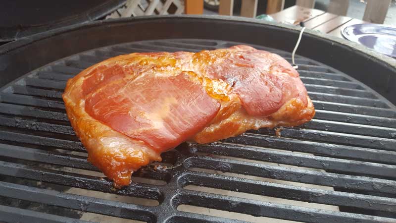 Smoked pork belly on the Big Green Egg.