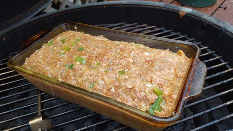 Meatloaf in glassware in the Big Green Egg.