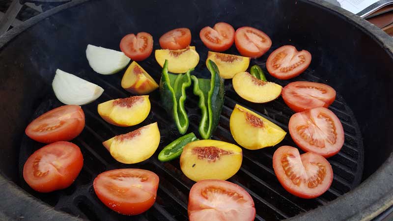 Fruit and vegetables on a Big Green Egg