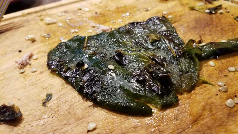 Poblano peppers cut open.