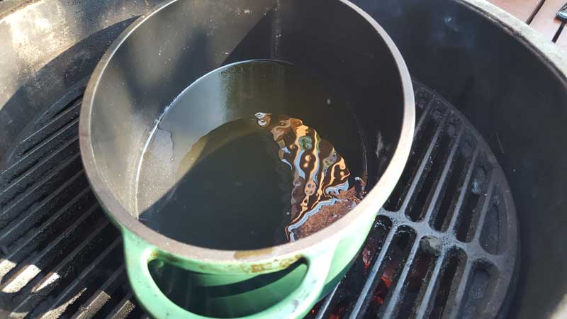 Olive oil in Dutch oven.