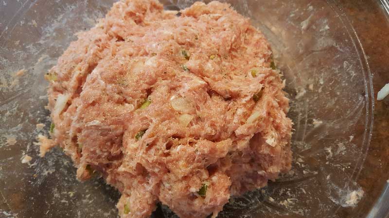 Ground pork and the spices blended together.