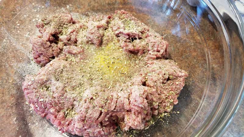 Ground meat mixed with spices.
