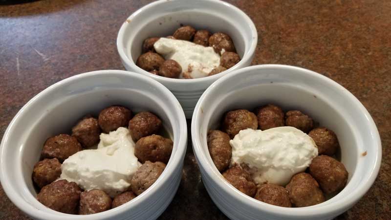 Cooked meatballs in ramikin