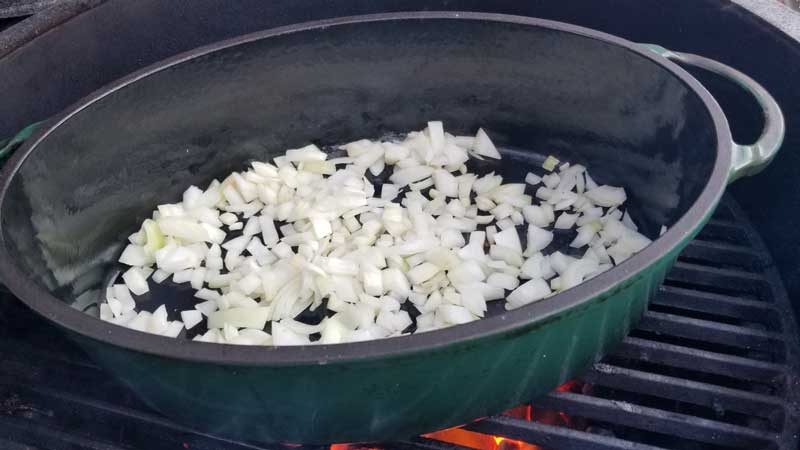 Onions in Dutch Oven.
